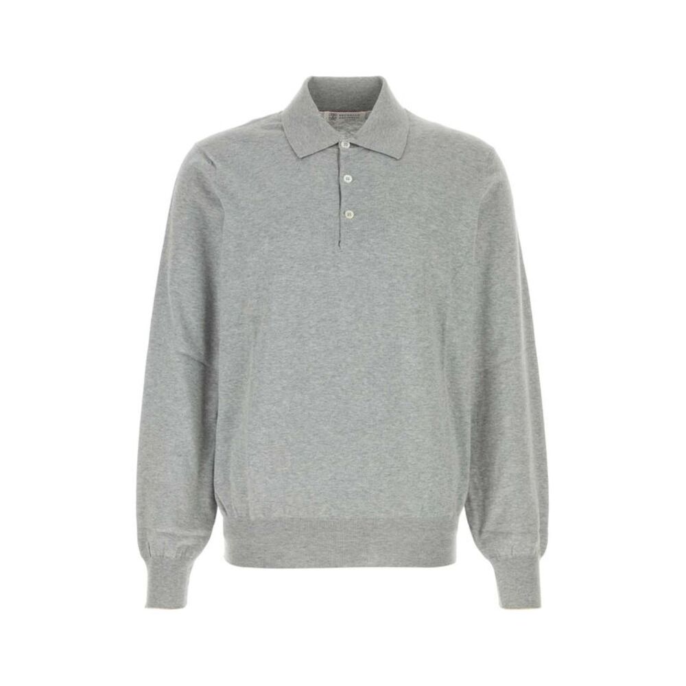 Brunello Cucinelli Men Grey Cotton Polo Shirt